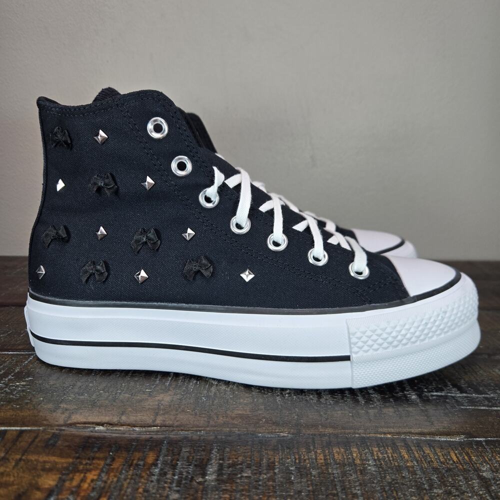 NEW Converse CTAS Bows & Studs Womens Size 7.5 Platform Ox High Top Shoes Black
